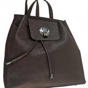 L.‎ Credi Women's Brown Pebbled Leather Backpack with Decorative Front Flap NWOT